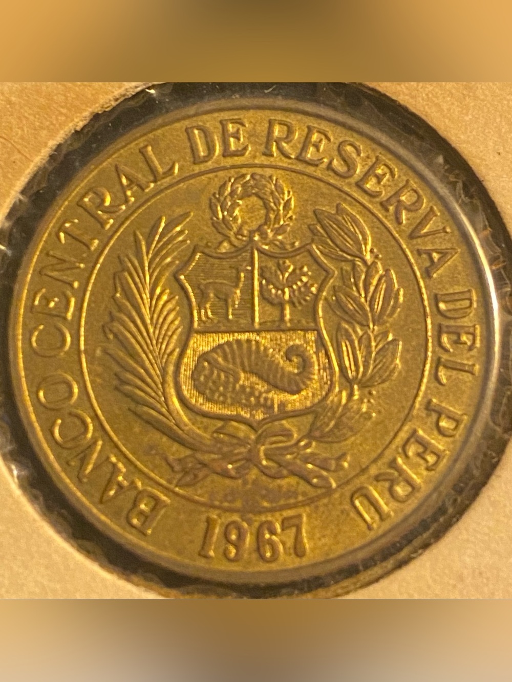 1967 Peru 1 Sol de Oro coin, minted in brass